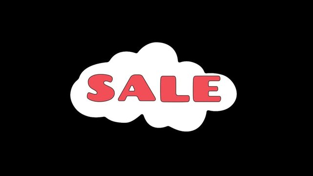 Comic style red sale text inside white cloud bubble on transparent Background.