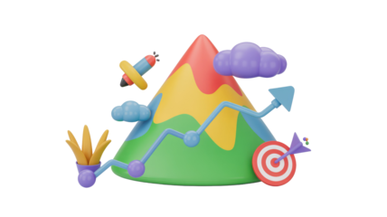 3D vibrant icon illustrating business growth, financial success, and achieving goals with a data trend line and target. background removed