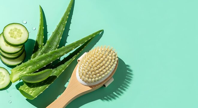 Elevate your wellness routine with aloe vera, refreshing cucumber, and invigorating dry brush for radiant skin and a revitalizing experience