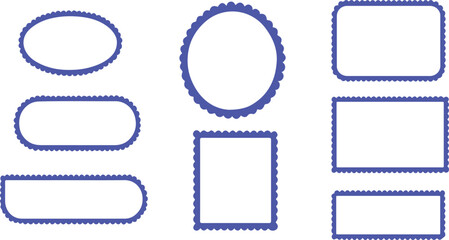 Set of retro style blue frames on a clean white background vintage oval