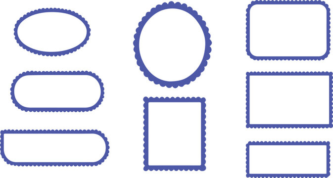 Set of retro style blue frames on a clean white background vintage oval