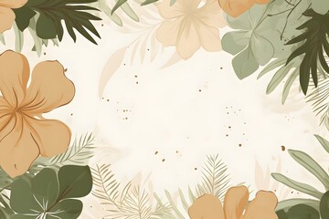 Soft floral botanical background with tropical leaves and flowers