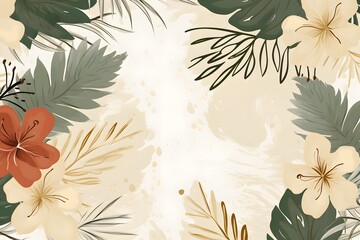 Soft watercolor tropical floral pattern with leaves and flowers