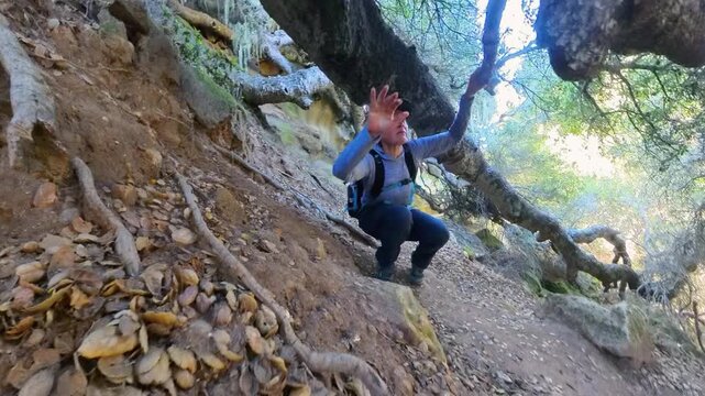 Climbing Under Tree tunnel in Lobo Canyon
