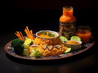 Delicious and healthy meal with fresh vegetables and sauce