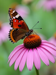 Obraz premium Red Admiral butterfly on a coneflower