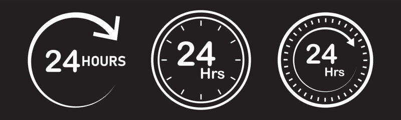 24 hrs icon flat illustration set logo.