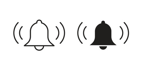Bell icon with editable stroke and flat vector pack