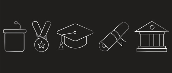 Graduation and Education Icons Line Art graduation cap