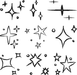 Fototapeta premium Sparkle and star doodles illustrated as magical vector accents for highlighting shine, glow, and decorative details in modern creative graphic projects
