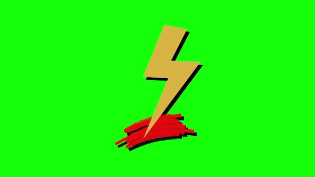 Yellow lightning bolt icon striking red scribble mark Animation on Transparent Background.