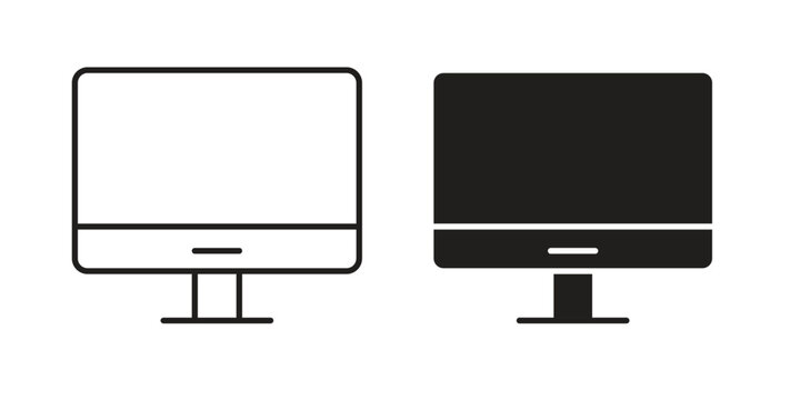 Computer screen icon with editable stroke and flat vector pack