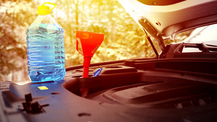 Winter Car Windshield Fluid on the hood