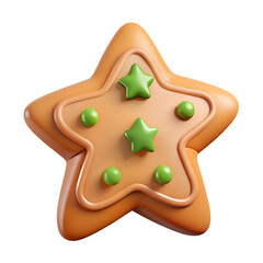 3d icon of gingerbread star cookie isolated on transparent background, 3d render