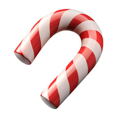 3d icon of red and white striped candy cane isolated on transparent background