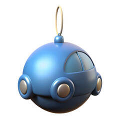 3d icon of blue toy car christmas ball isolated on transparent background