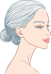 Minimal drawing of woman looking sideways, simple outline portrait, elegant feminine line art illustration for modern aesthetic design, Woman Line Art Looking Sideways, Minimal Female Outline Profile