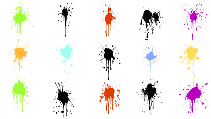 Color paint splashes, ink drops and spots stock illustration