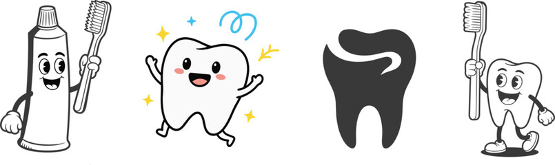 Collation of teeth with different activities, vector illustration.