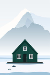 scandinavian houses. scandinavian landscape. norway. minimalist house. vector illustration