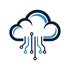 Dark blue and light blue cloud with circuit board lines and nodes technology data