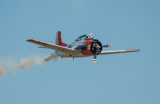 Closeup of a Vintage T-28 Trojan Aircraft in Flight