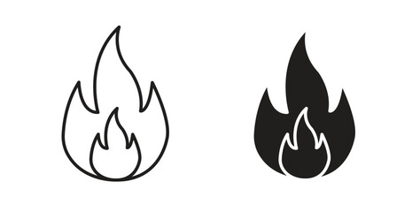Flame icon with editable stroke and flat vector pack