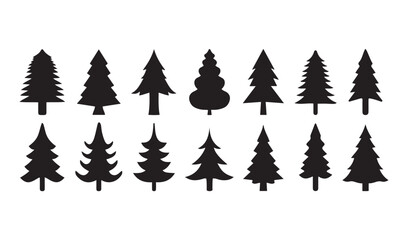 Obraz premium various christmas tree silhouette. Pine Tree icon Set. Fifteen Black Conifer Shapes for Nature Icons, Outdoor Branding, and Seasonal Design