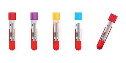 set of Blood sample tube isolated on transparent background for medical analysis, research, and healthcare diagnostics