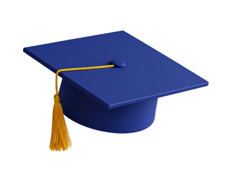  3D Isometric Graduation Cap with Floating Tassel, Angled View, Transparent Background