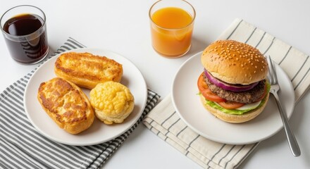 Freshly baked croissant and sweet pastry with coffee cup on white plate for a delicious homemade breakfast meal