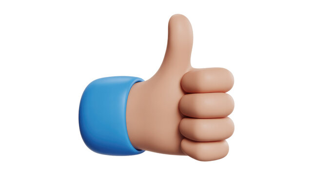 Stylish 3D thumbs-up hand icon with blue cuff, perfect for showing approval, liking, or positive feedback. background removed