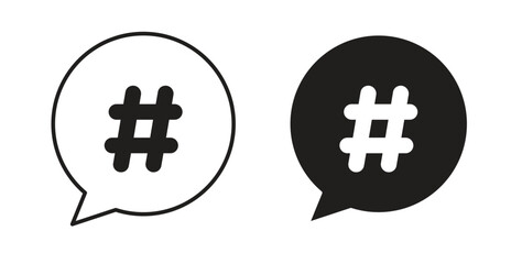 Hashtag icon with editable stroke and flat vector pack