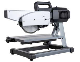 Benchtop Scroll Saw with Cast Iron Base, Side View, Isolated on Transparent Background