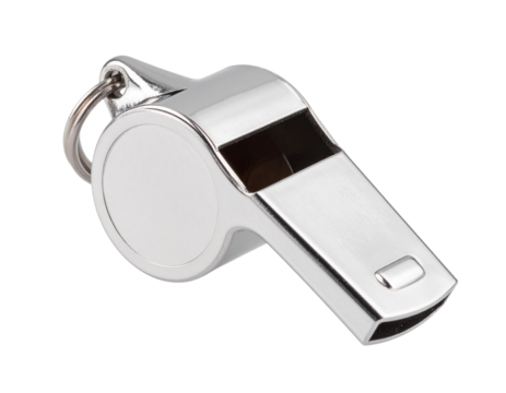  Classic Metal Referee Whistle with Pea, Side View, Isolated on Transparent Background