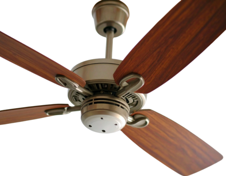 Close-Up Detail of Reversible Blades and Control Switch on Three-Speed Ceiling Fan, Isolated