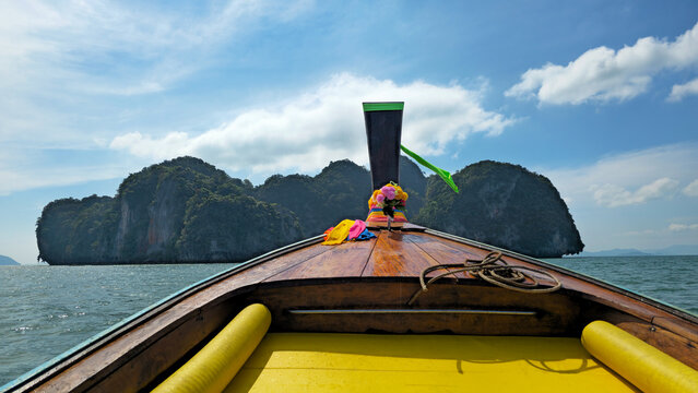 Longtail boat on the way to Phanak Island, Phangnga Bay, Takua Thung, Thailand.