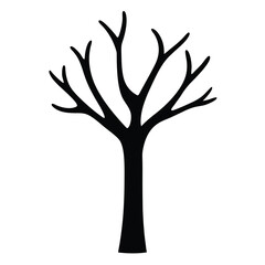 Obraz premium Silhouette of a bare tree with branches reaching to the sky on white