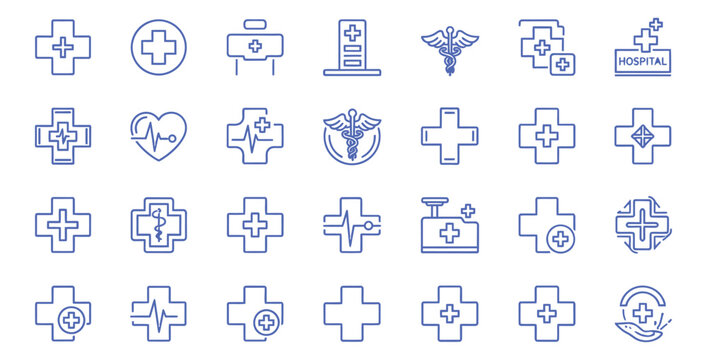 Collection of medical cross icons representing healthcare and emergency services