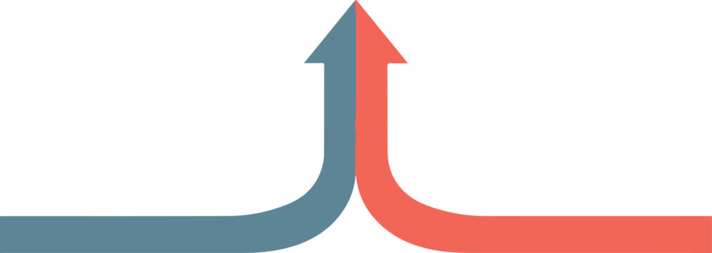 Two arrows merging and pointing upwards, symbolizing collaboration and growth