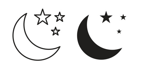 Moon icon with editable stroke and flat vector pack