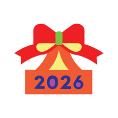 ribbon bow on top of happy 2026 card clean  vector illustration