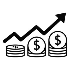 Increasing profits shown with rising arrow and stacked coins depicting financial growth