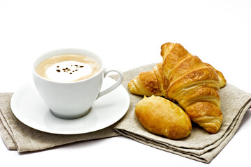 Breakfast, coffee, croissant