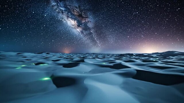 Stunning Milky Way Galaxy Over Desert Dunes Under Starry Night Sky.