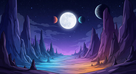 A pixel art landscape with planets and mountains, perfect for a retro game or a nostalgic digital art project