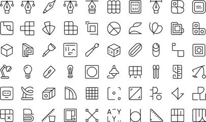 Collection of abstract geometric line art symbols and icons representing various concepts and ideas in a minimalist hand drawn style isolated on transparent background