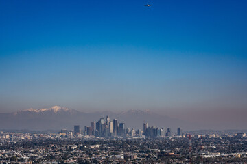 Skyline. Downtown Los Angeles and the Mount San Antonio(San Gabriel Mountains) from Kenneth Hahn State Recreation Area, Baldwin Hills Mountains of Los Angeles, California.	