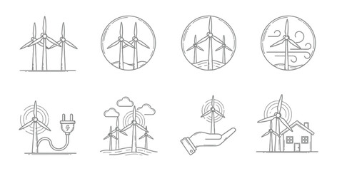 Wind turbine icons representing renewable energy sources and sustainable living concepts