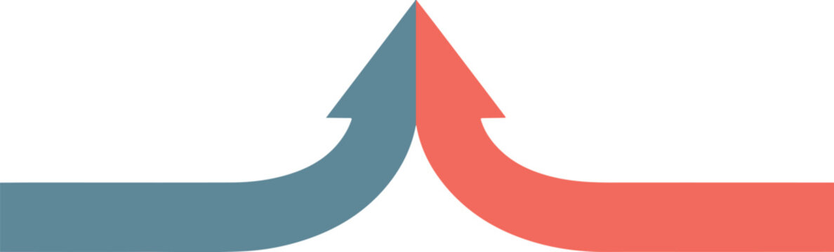 Two arrows merging, one blue and one red, symbolizing convergence and agreement
